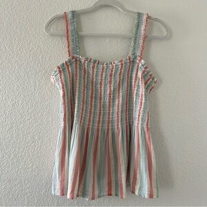 Gap Women’s XL Stripe Smocked Ruffle Tank Top Lightweight Stretchy Blouse